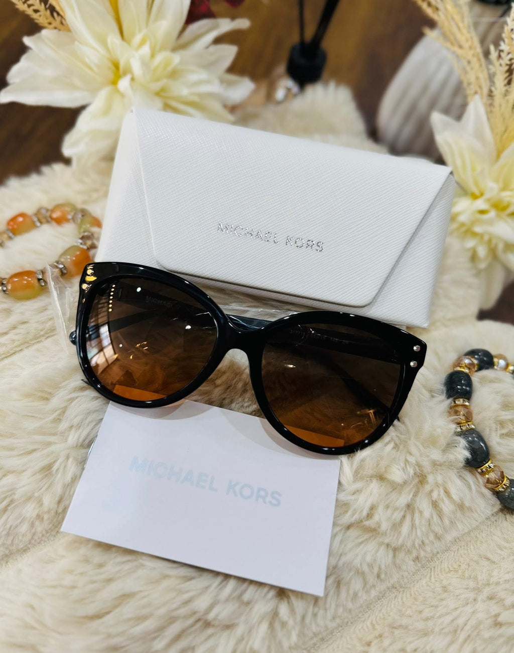 MAY Kaya Michael Kors brown oversized square sunglasses, side angle
