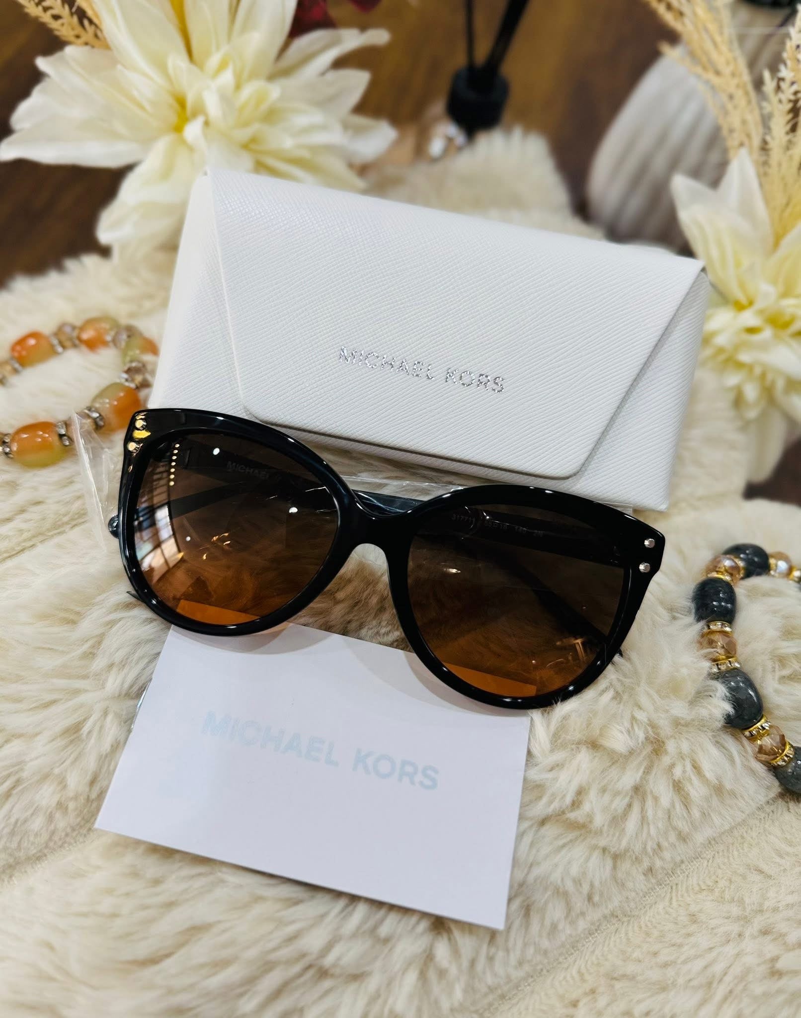 MAY Kaya Michael Kors brown oversized square sunglasses, side angle