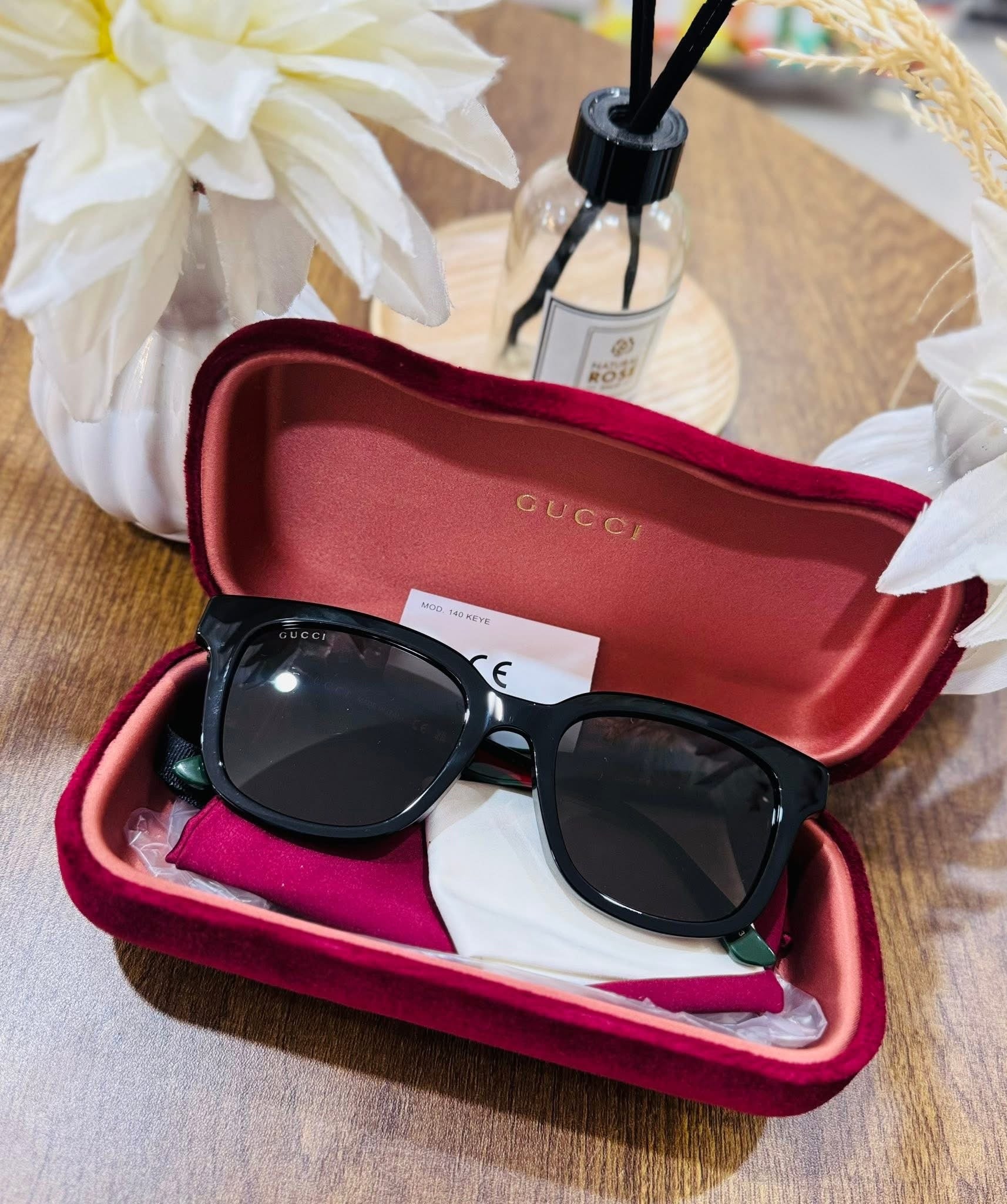 MAY Kaya Gucci black round sunglasses in red case
