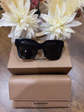 MAY Kaya Burberry black square sunglasses with tan case